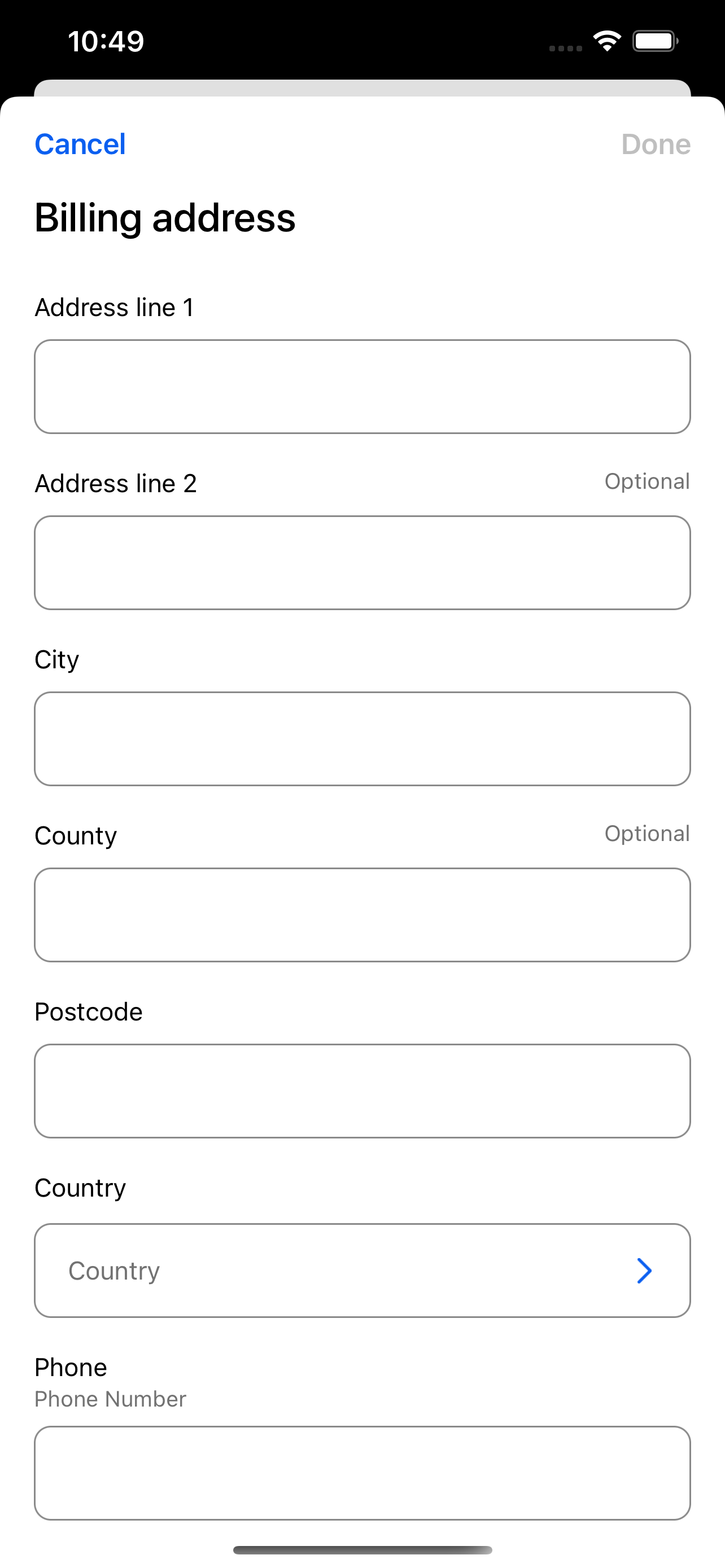 The default billing form